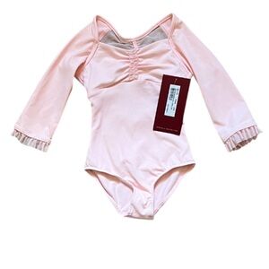 NWT Mirella Size 2-4 Pink Long Sleeve Leotard Dance/Ballet/Gymnastics Ruffles